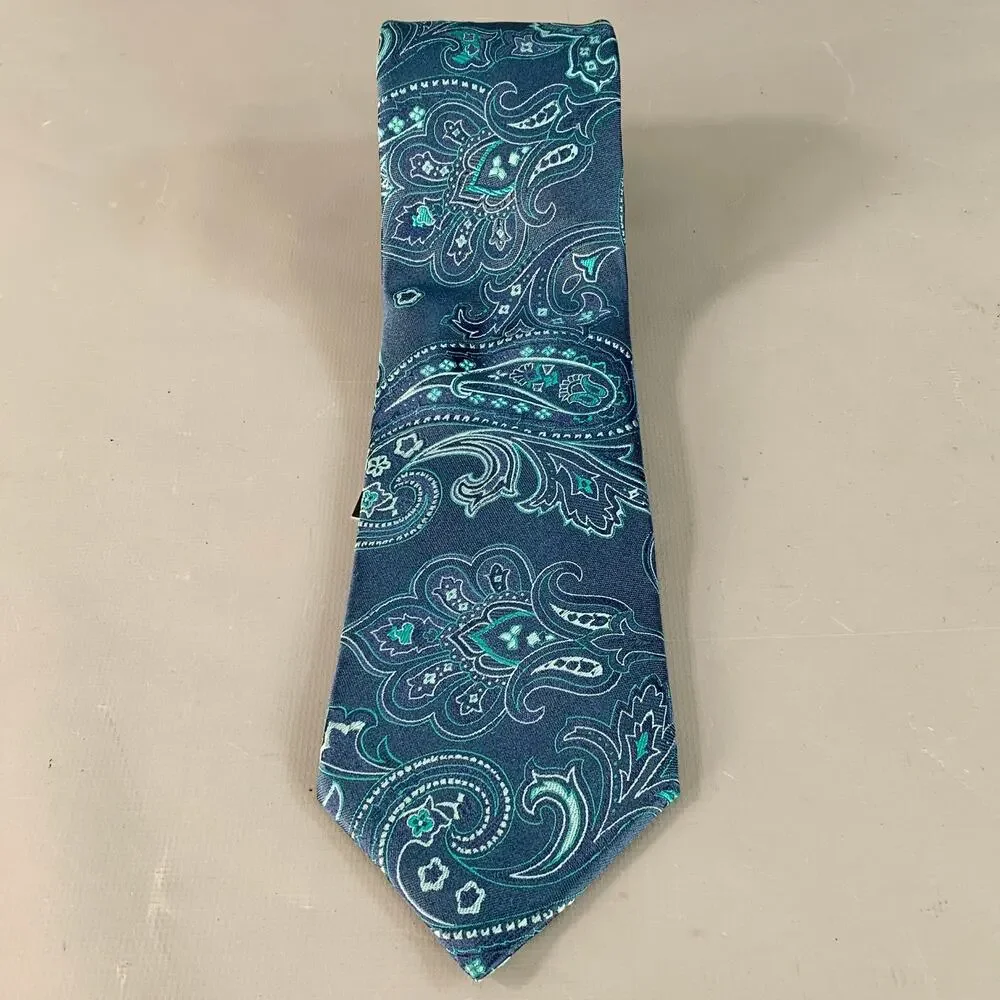 PIERRE CARDIN Navy Turquoise Paisley Silk Tie